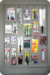products on peg board